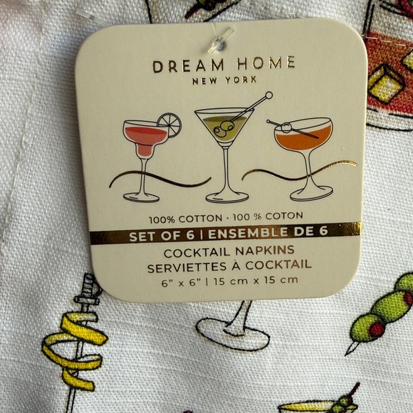 NWT Set-of-6 Dream Home New York 100% Cotton 6”x6” Print Cocktail Napkins - Picture 2 of 8